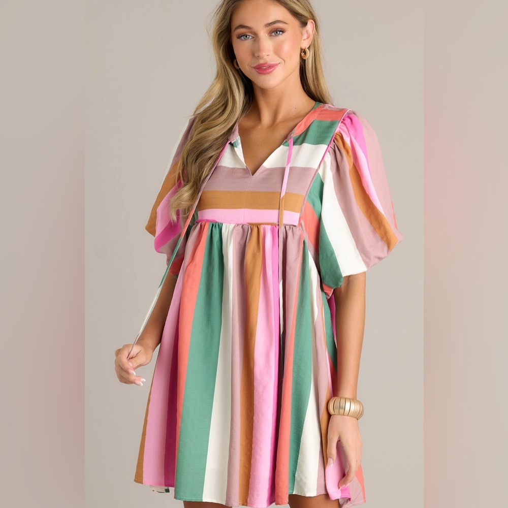 NWT Multi stripe puff sleeve mini dress